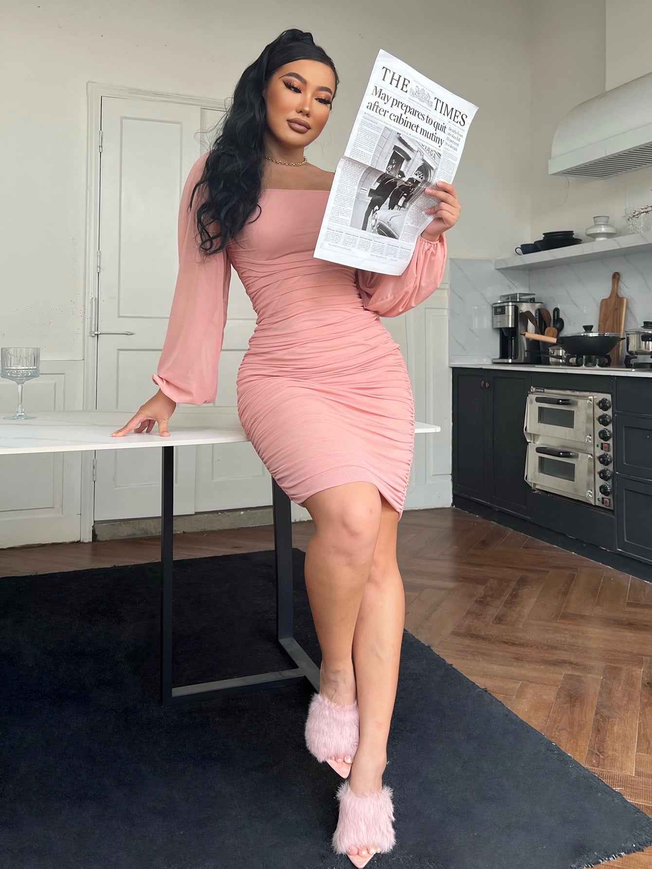 Ruched Zip-Back Bodycon - The Ultimate Figure EnhancerCocktail DressesTrendsiGirlyBay100101303423116PinkSRinging-N#