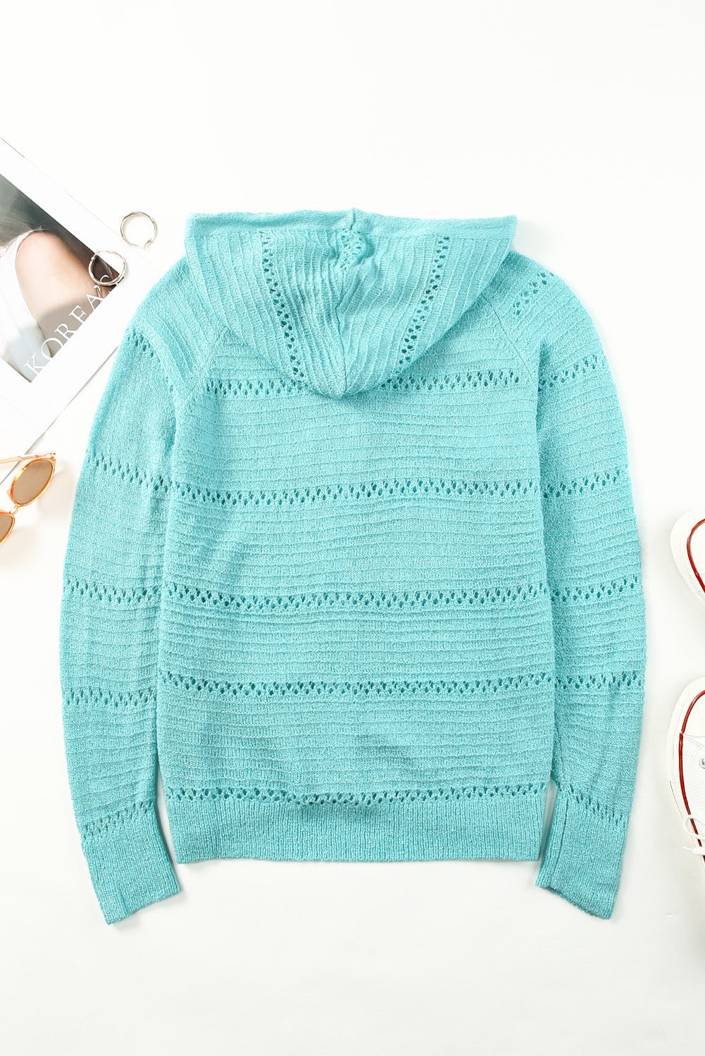 Zip-Up Raglan Sleeve Openwork Hooded CardiganSweatshirts & HoodiesTrendsiGirlyBay100100264679004Pastel BlueS